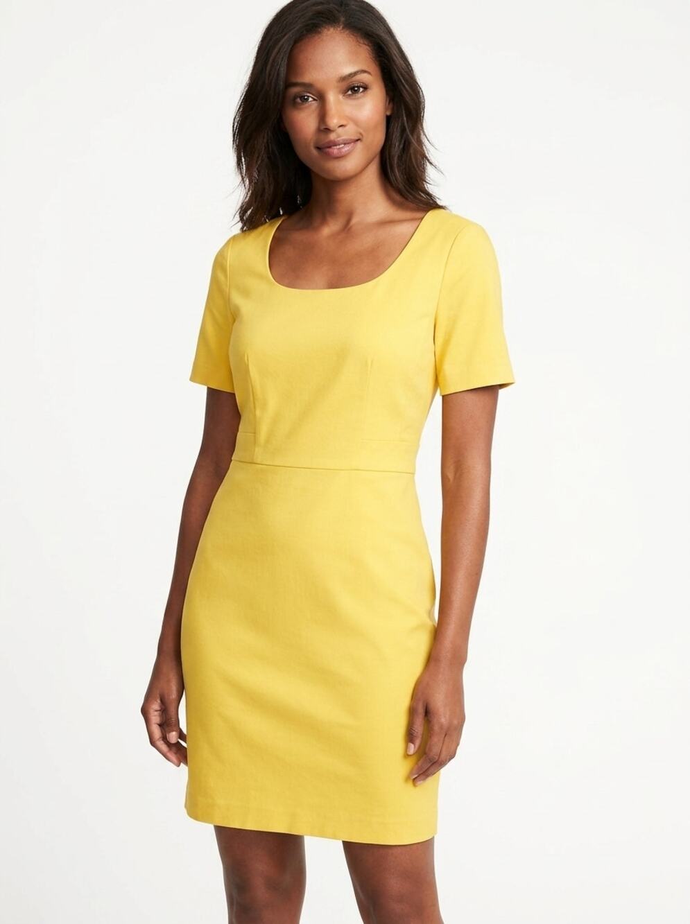 Ann Taylor Yellow Scoop Neck Short Sleeve Sheath Dress Women Size 00P